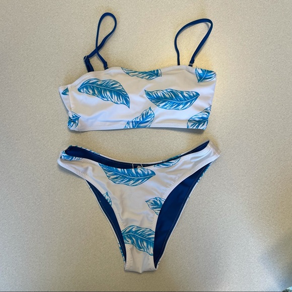 Cupshe Blue Feather Bandeau High Leg Bikini XS - Picture 10 of 13